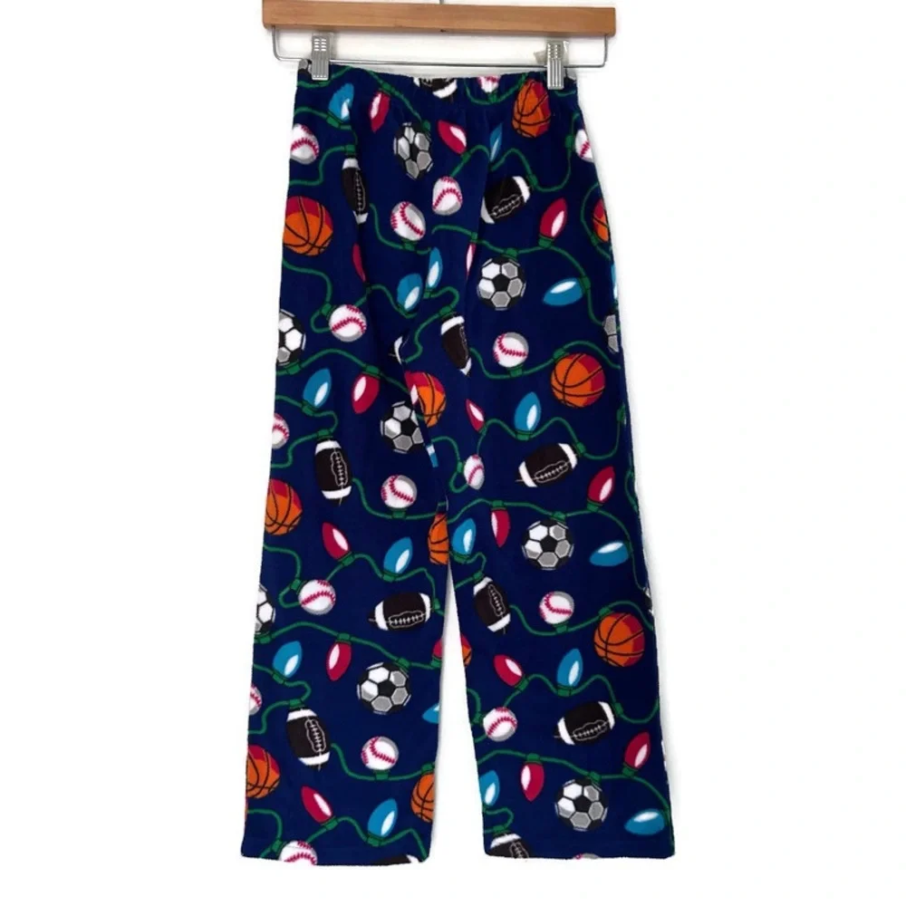 Christmas Sports Fleece Pajama Pants Boy L 10-12 Football Soccer Baseball Basket